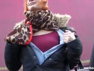 Amateur redhead street fancy woman loves outdoor member sucking