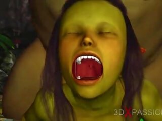 Green monster Ogre fucks hard a hot to trot female goblin Arwen in the enchanted forest